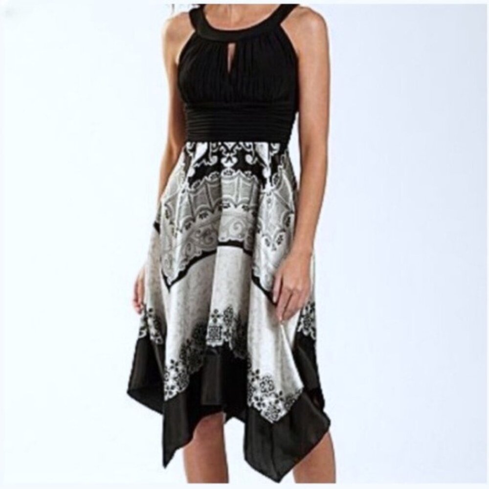 Signature by Sangria Midi Sleeveless Formal Dress Black Gray Size 8